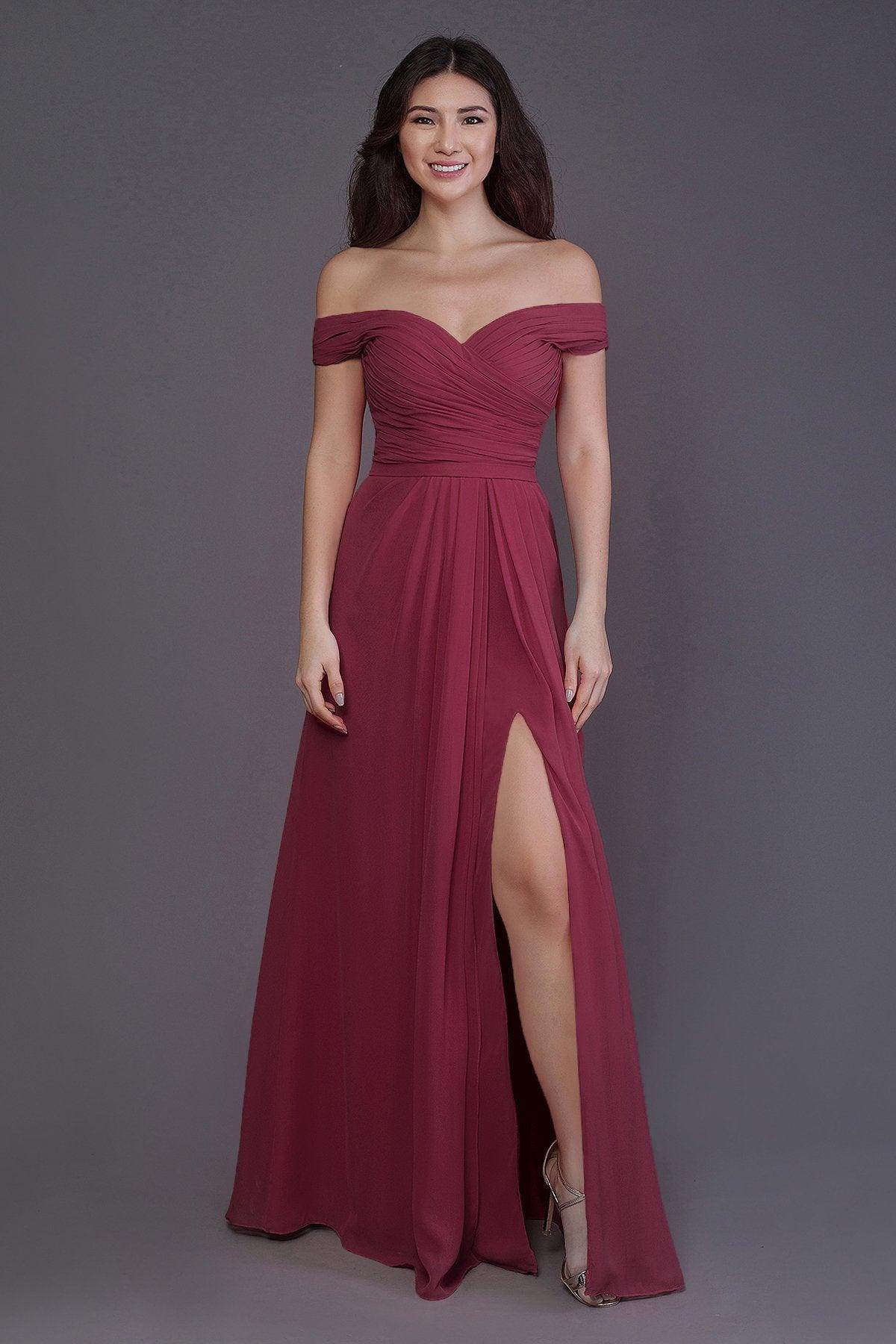 Sheath-Column Floor Length Chiffon Bridesmaid Dress PR3536PS - COCOMELODY